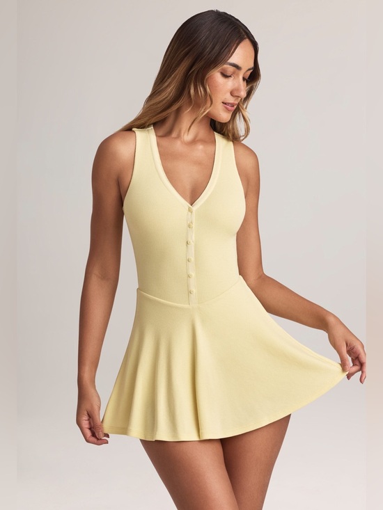 Oh Polly Dresses & Skirts - Oh Polly Pale Yellow Ribbed V‑Neck Mini Dress